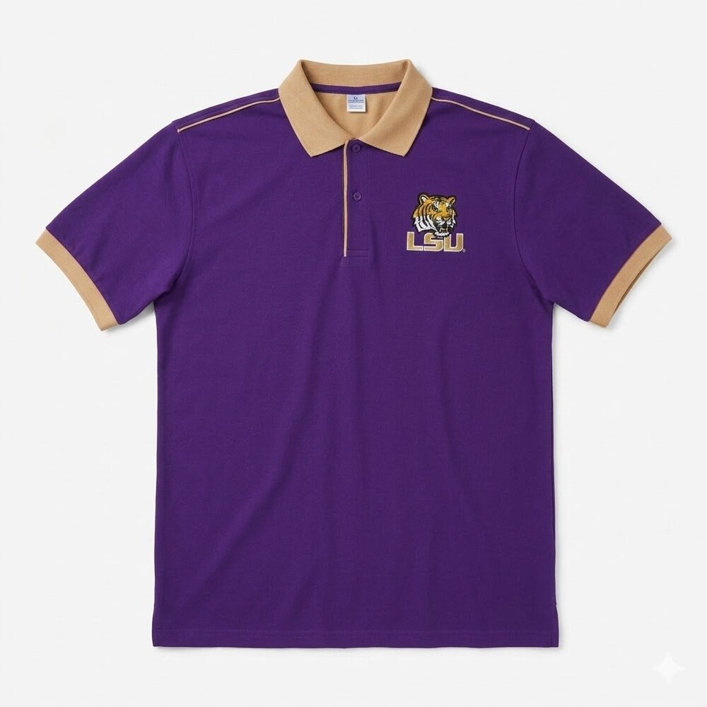 LSU Tigers Polo Shirt Men's XL Purple Gold Tiger Logo NCAA Football Gameday